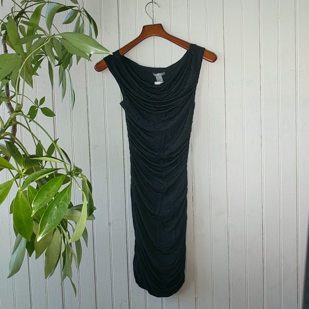 🆕 H&M black ruched cowl neck midi dress 34 0